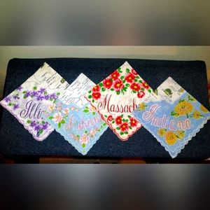 Vintage State  Handkerchiefs Illinois,Indiana, Massachusetts,Arkansas (4)